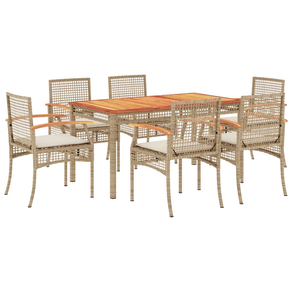 Set da Pranzo da Giardino 7 pz con Cuscini Beige in Polyrattancod mxl 89382