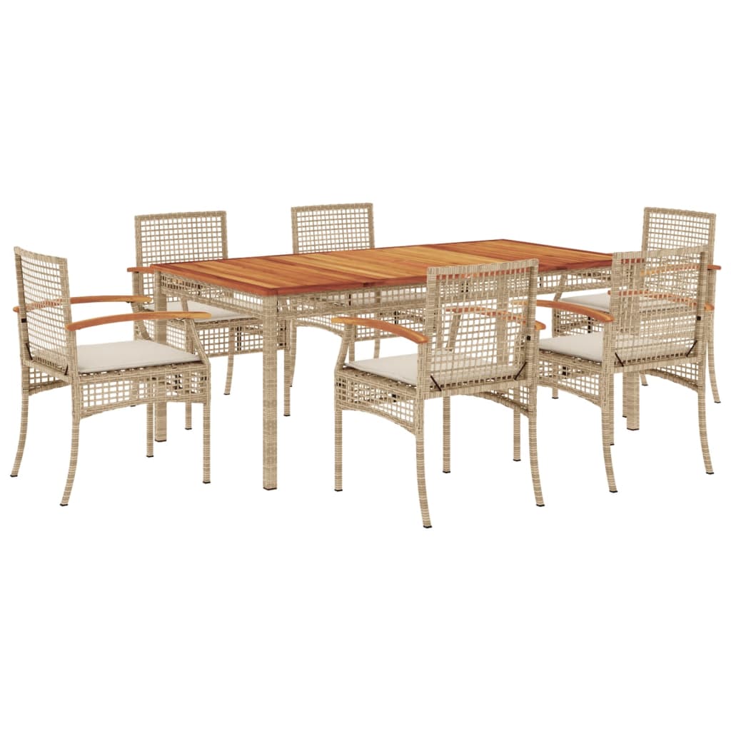 Set da Pranzo da Giardino 7 pz con Cuscini Beige in Polyrattan 3213582