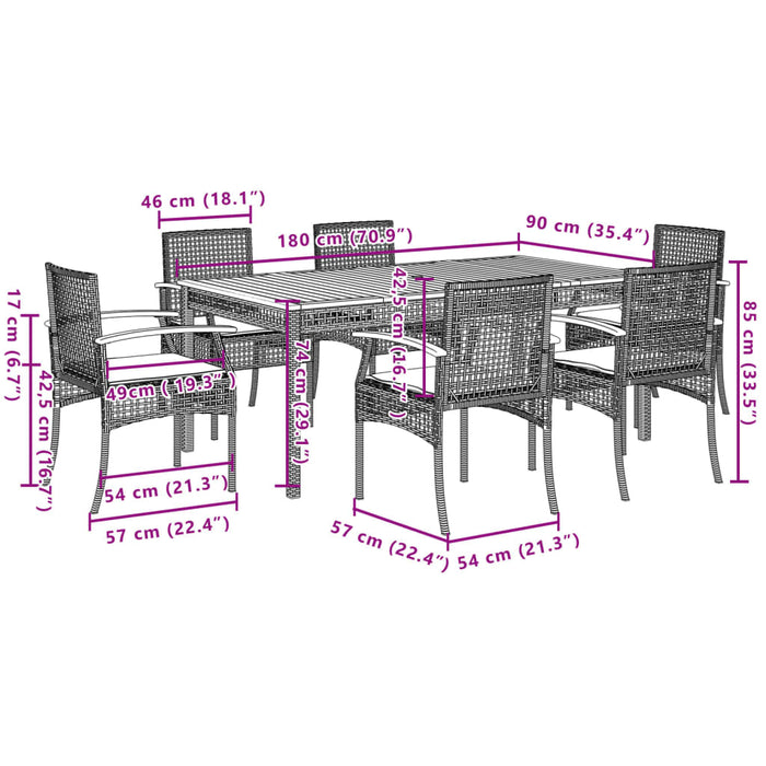 Set da Pranzo da Giardino 7 pz con Cuscini Beige in Polyrattan 3213582