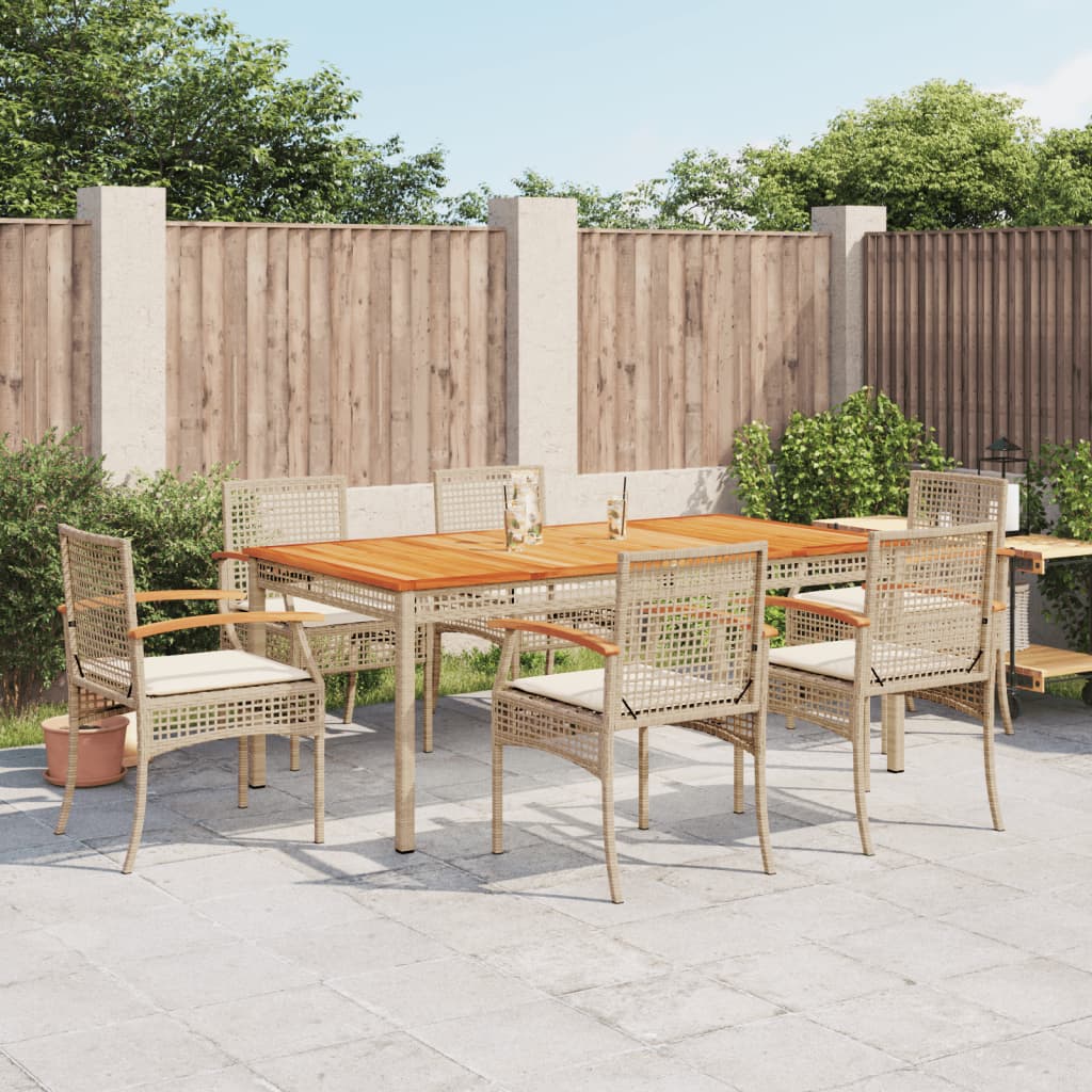 Set da Pranzo da Giardino 7 pz con Cuscini Beige in Polyrattancod mxl 114438