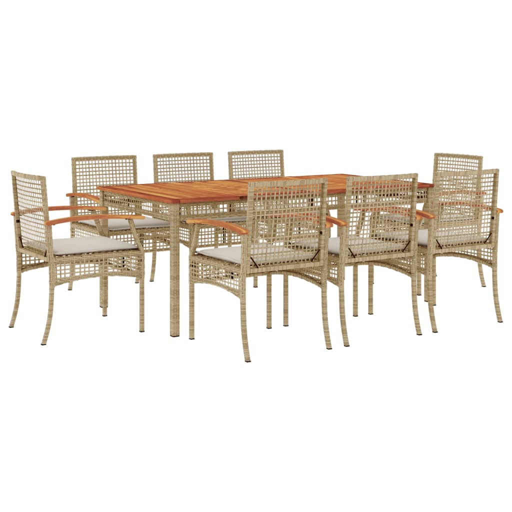 Set da Pranzo da Giardino 9 pz con Cuscini Beige in Polyrattan 3213583