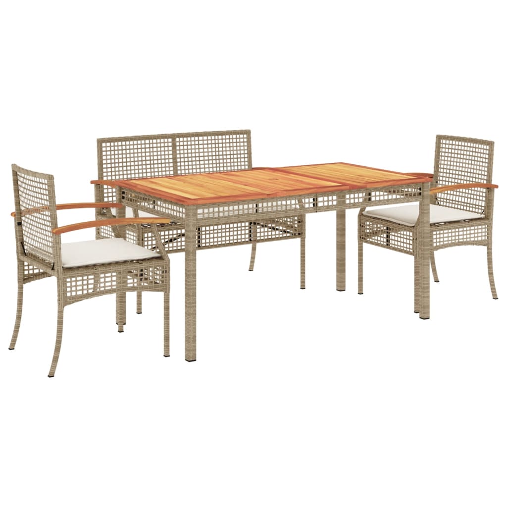 Set da Pranzo da Giardino 4 pz con Cuscini Beige in Polyrattan 3213585