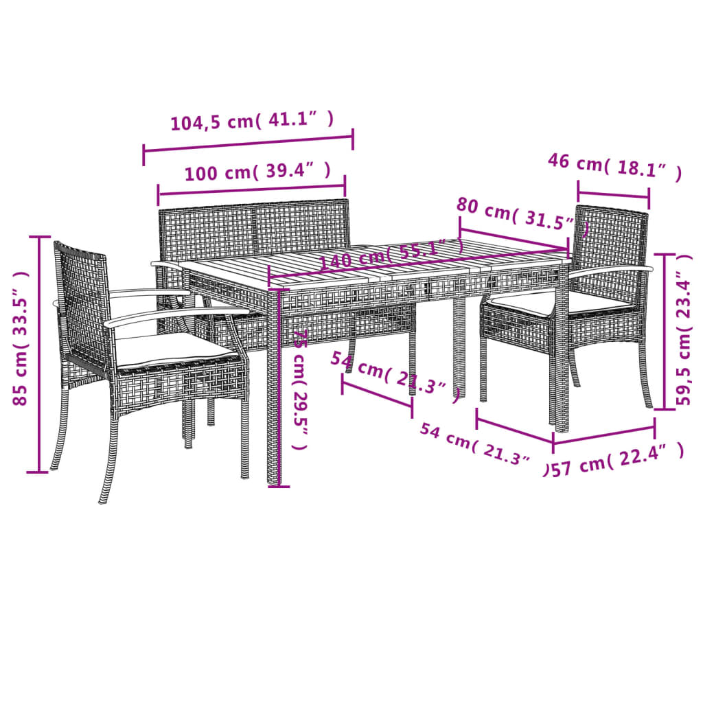 Set da Pranzo da Giardino 4 pz con Cuscini Beige in Polyrattan 3213585