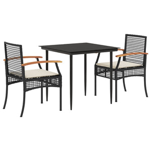 Set da Pranzo da Giardino 3 pz con Cuscini Nero in Polyrattan 3213596