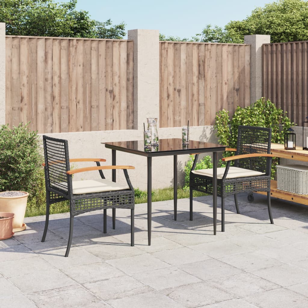 Set da Pranzo da Giardino 3 pz con Cuscini Nero in Polyrattan 3213596