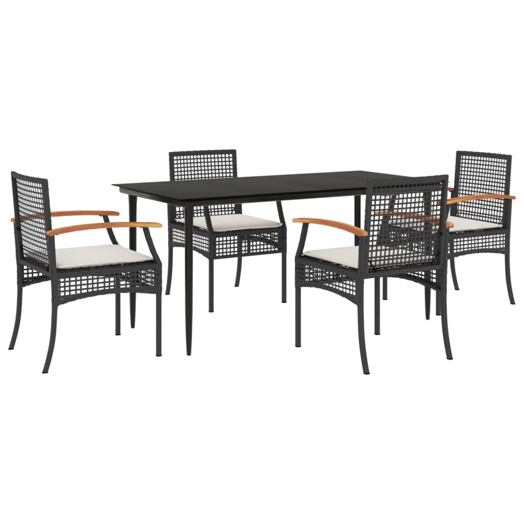 Set da Pranzo da Giardino 5 pz Nero con Cuscini in Polyrattan 3213599