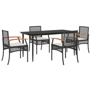 Set da Pranzo da Giardino 5 pz Nero con Cuscini in Polyrattan 3213599