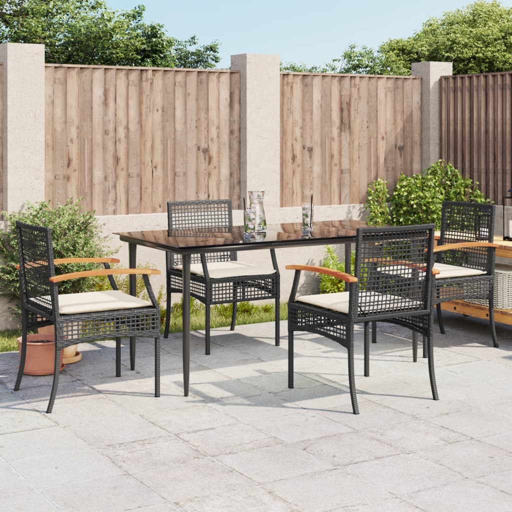 Set da Pranzo da Giardino 5 pz Nero con Cuscini in Polyrattan 3213599