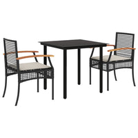 Set da Pranzo da Giardino 3 pz con Cuscini Nero in Polyrattan 3213603