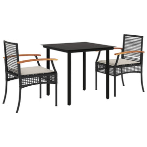 Set da Pranzo da Giardino 3 pz con Cuscini Nero in Polyrattan 3213603