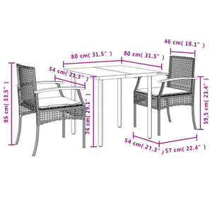 Set da Pranzo da Giardino 3 pz con Cuscini Nero in Polyrattan 3213603