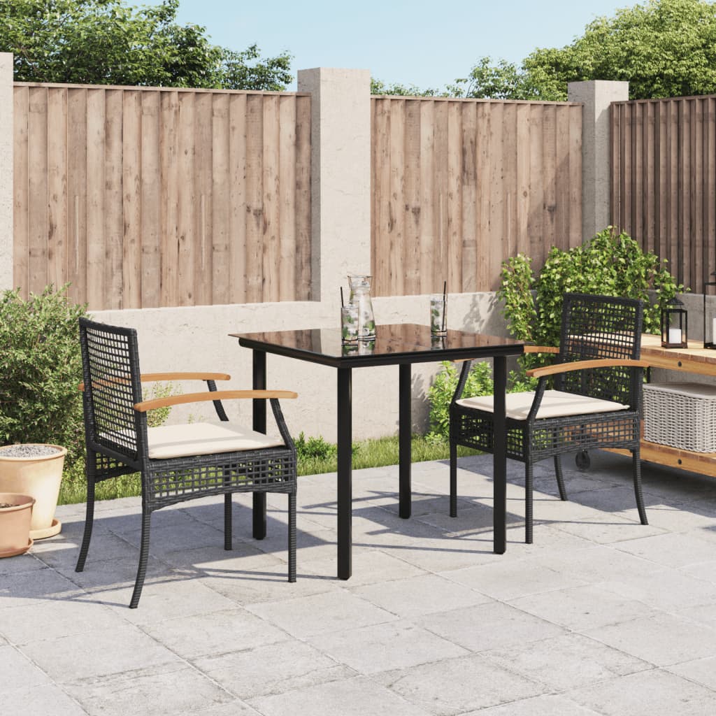 Set da Pranzo da Giardino 3 pz con Cuscini Nero in Polyrattan 3213603