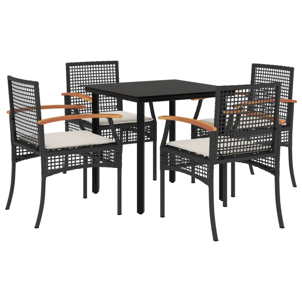 Set da Pranzo da Giardino 5 pz Nero con Cuscini in Polyrattancod mxl 114423