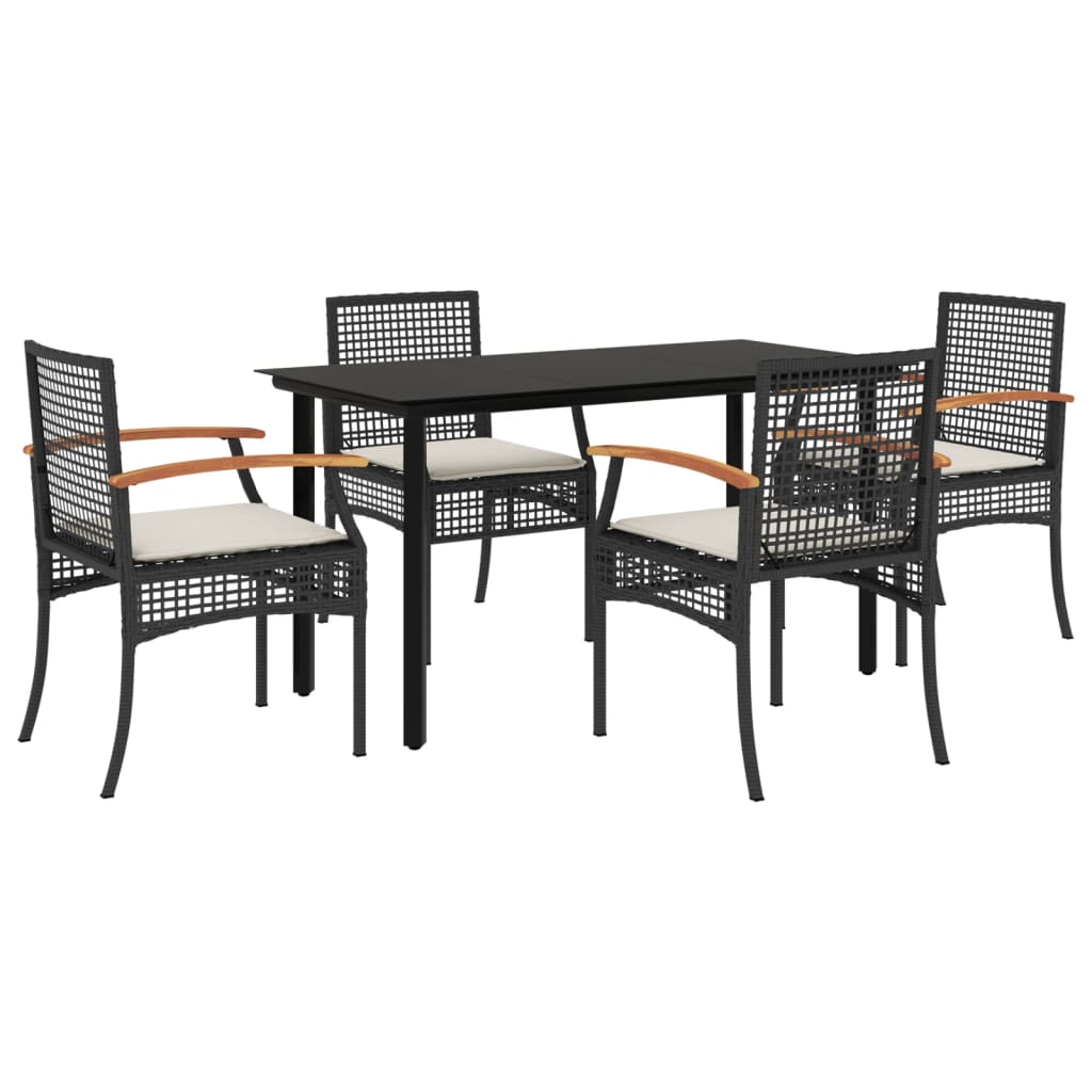 Set da Pranzo da Giardino 5 pz Nero con Cuscini in Polyrattancod mxl 92451