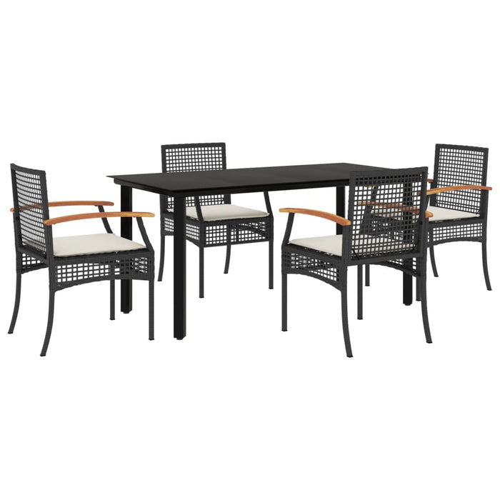 Set da Pranzo da Giardino 5 pz Nero con Cuscini in Polyrattan 3213606