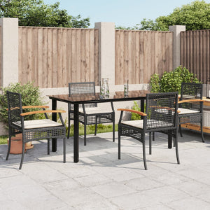 Set da Pranzo da Giardino 5 pz Nero con Cuscini in Polyrattan 3213606