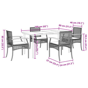 Set da Pranzo da Giardino 5 pz con Cuscini in Polyrattan Grigio 3213613