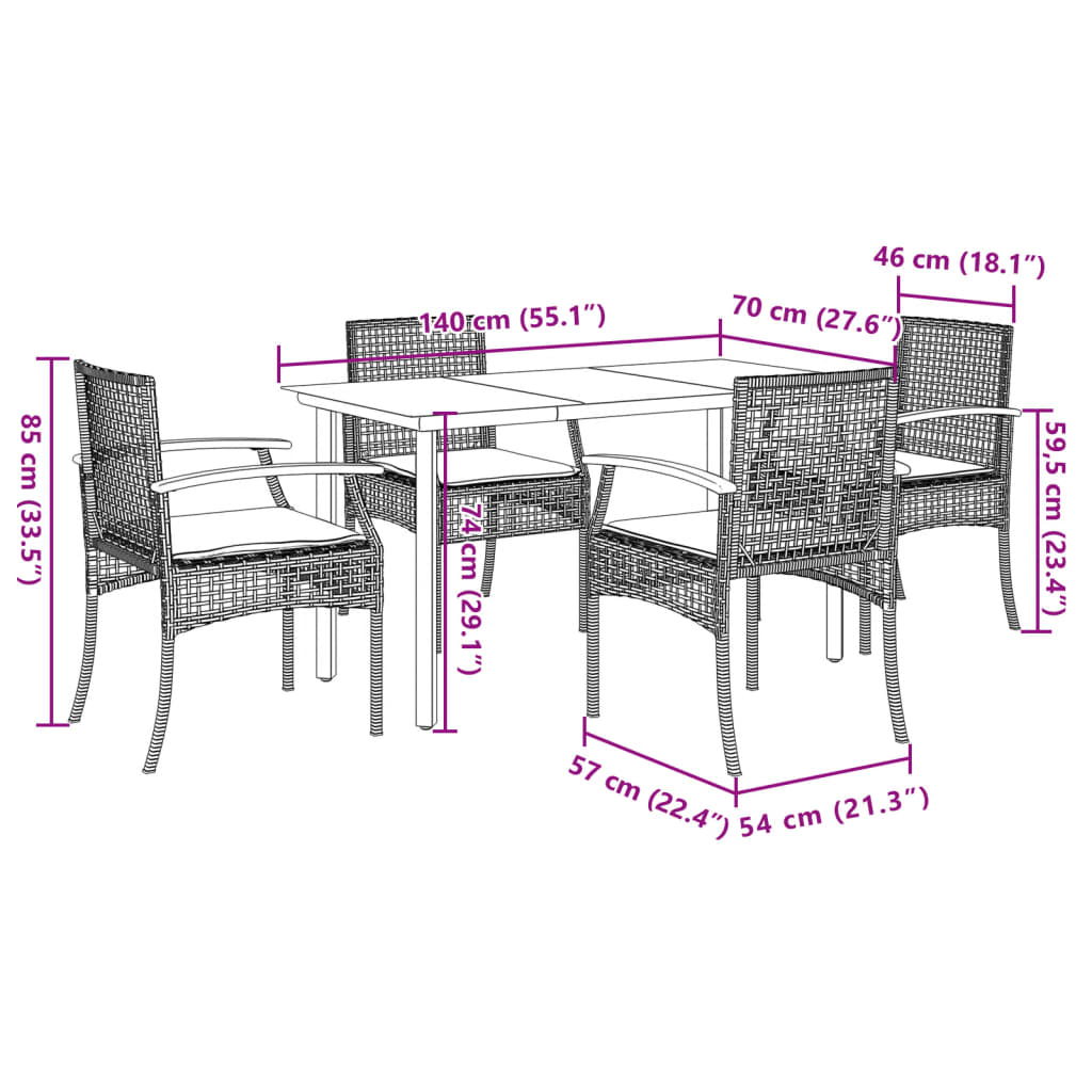 Set da Pranzo da Giardino 5 pz con Cuscini in Polyrattan Grigio 3213619