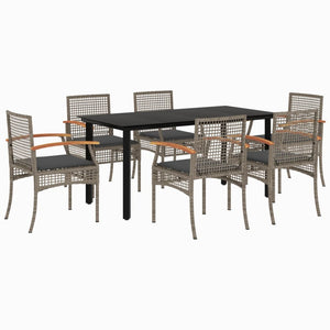 Set da Pranzo da Giardino 7 pz con Cuscini in Polyrattan Grigio 3213621