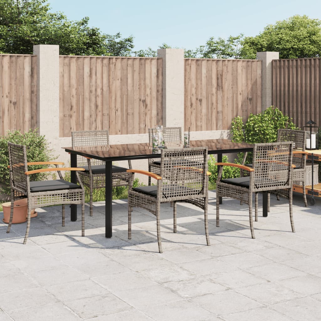 Set da Pranzo da Giardino 7 pz con Cuscini in Polyrattan Grigio 3213622