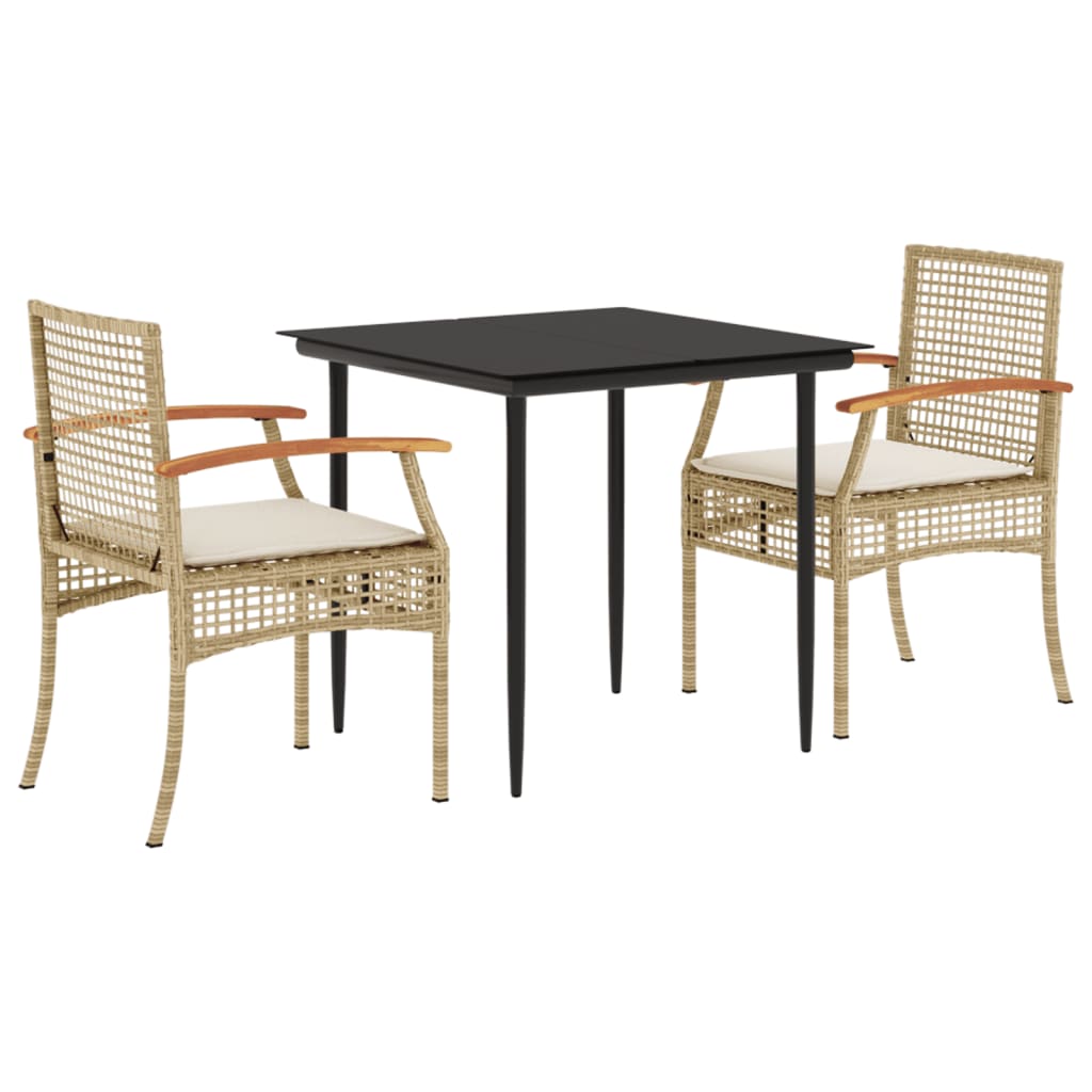 Set da Pranzo da Giardino 3 pz con Cuscini Beige in Polyrattan 3213624