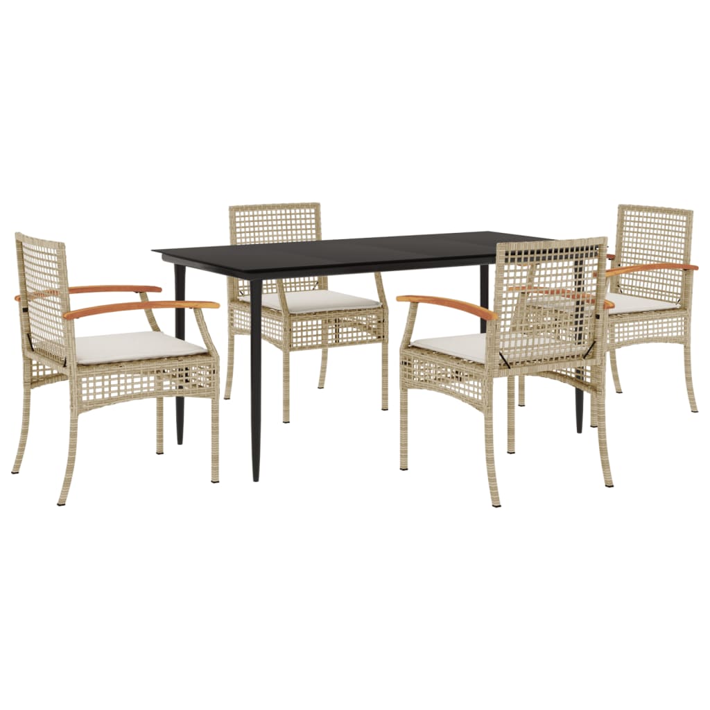 Set da Pranzo da Giardino 5 pz con Cuscini Beige in Polyrattan 3213627