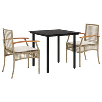 Set da Pranzo da Giardino 3 pz con Cuscini Beige in Polyrattan 3213631