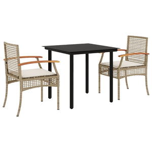 Set da Pranzo da Giardino 3 pz con Cuscini Beige in Polyrattan 3213631