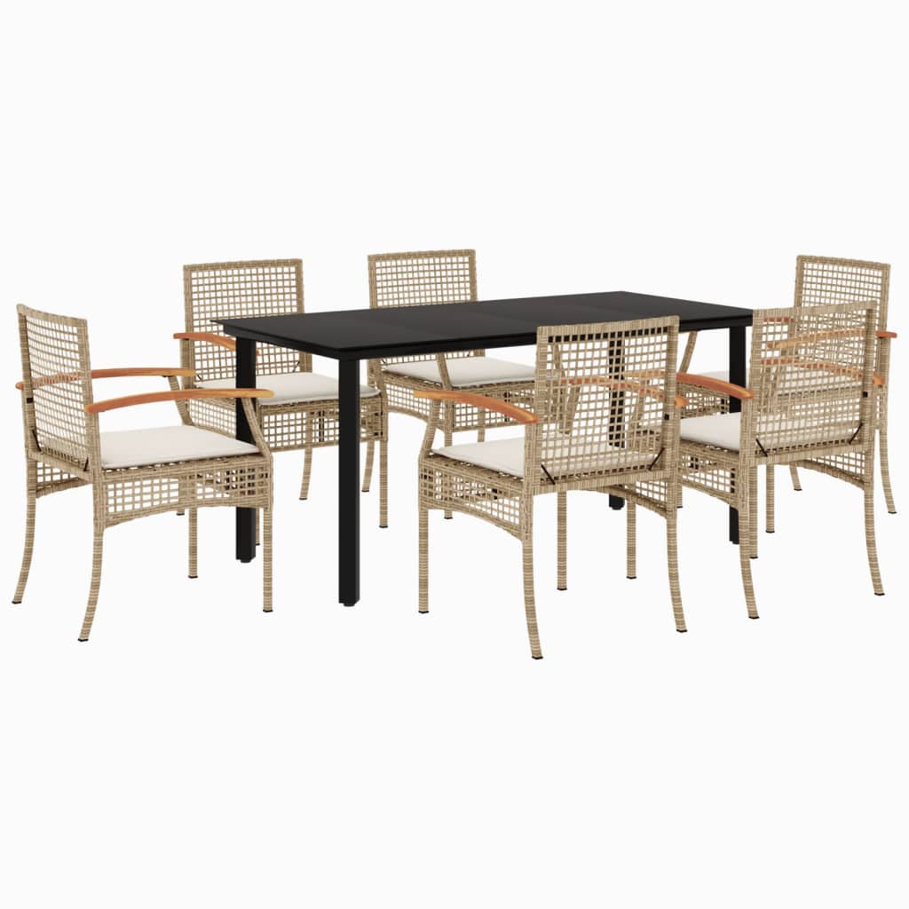 Set da Pranzo da Giardino 7 pz con Cuscini Beige in Polyrattan 3213635