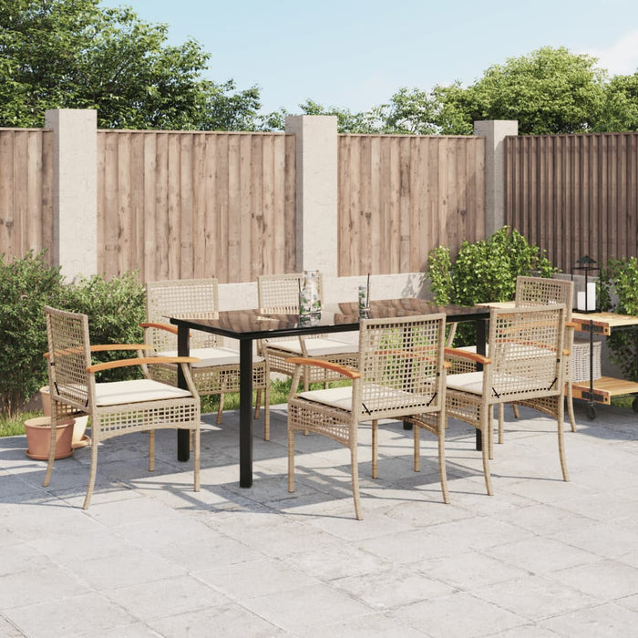 Set da Pranzo da Giardino 7 pz con Cuscini Beige in Polyrattan 3213635