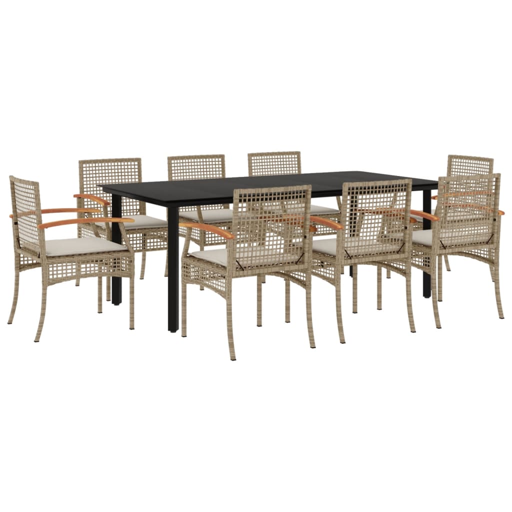 Set da Pranzo da Giardino 9 pz con Cuscini Beige in Polyrattan 3213637