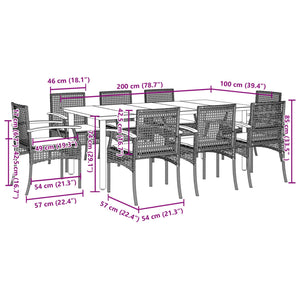 Set da Pranzo da Giardino 9 pz con Cuscini Beige in Polyrattan 3213637