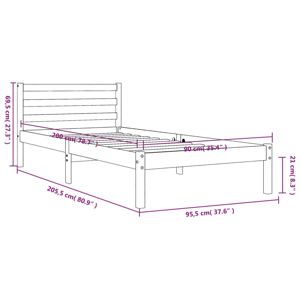 Letto senza Materasso Marrone Cera 90x200 cm Legno di Pino 844142