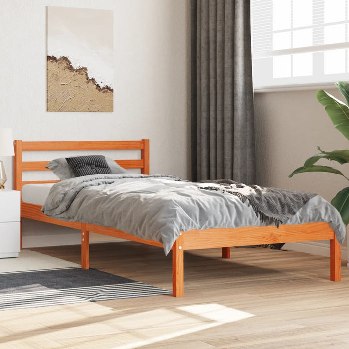 Letto senza Materasso Marrone Cera 90x200 cm Legno di Pino 844142