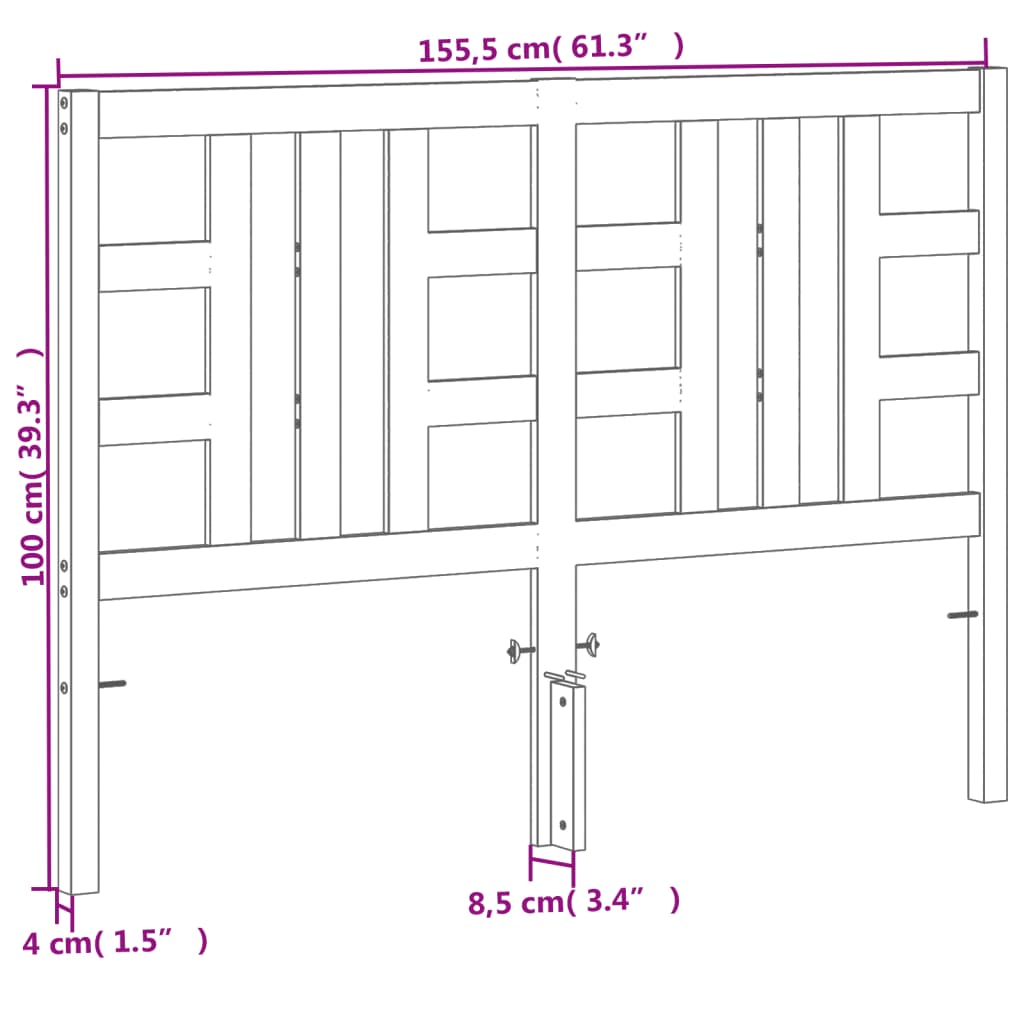 Testiera Marrone Cera 150 cm in Legno Massello di Pino 844192