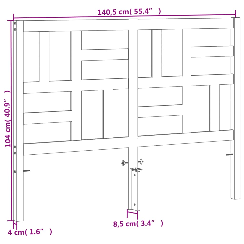 Testiera Marrone Cera 135 cm in Legno Massello di Pino 844260