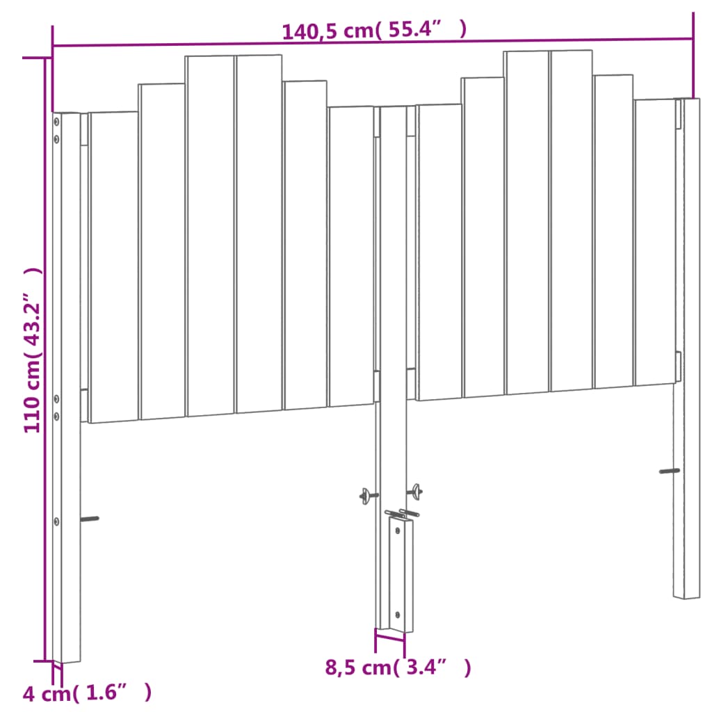 Testiera Marrone Cera 135 cm in Legno Massello di Pino 844283