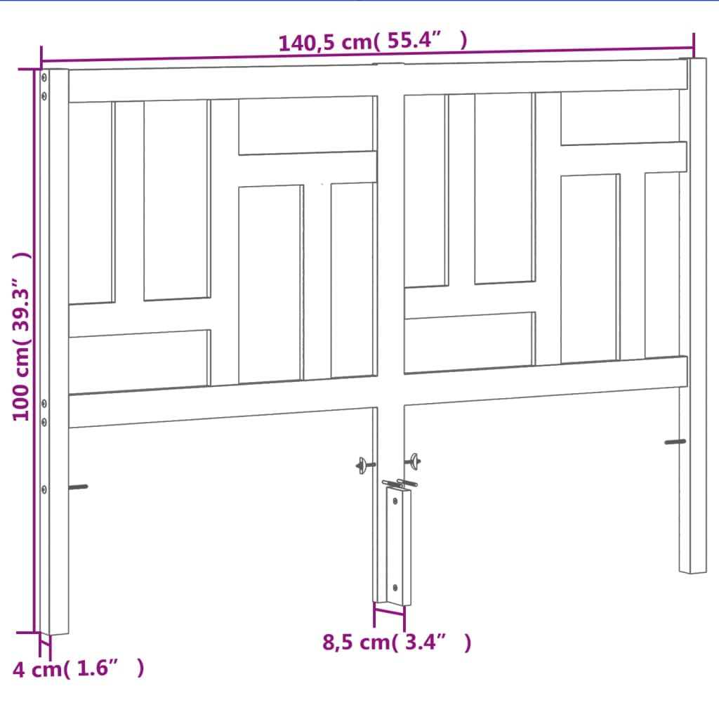 Testiera Marrone Cera 135 cm in Legno Massello di Pino 844363