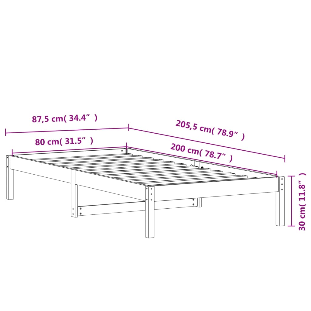 Dormeuse senza Materasso Marrone Cera 80x200 cm Legno di Pino 844406