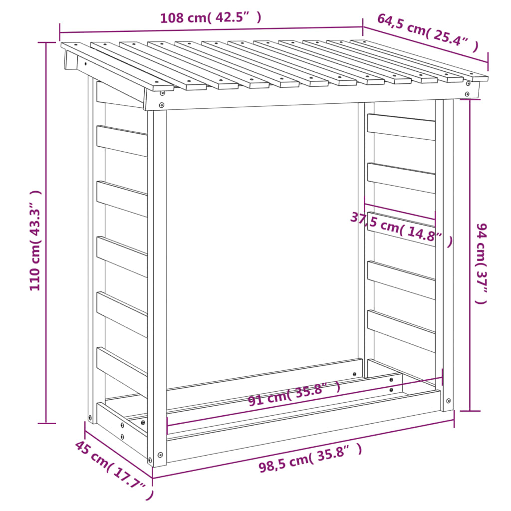 Portalegna Marrone Cera 108x64,5x110 cm Legno Massello di Pino 844476