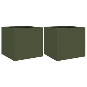 Fioriere 2pz Verde Oliva 32x30x29 cm Acciaio Laminato a Freddo 841542