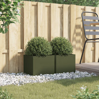 Fioriere da Giardino 2 pz Verde Oliva 32x30x29 cm in Acciaio 841542