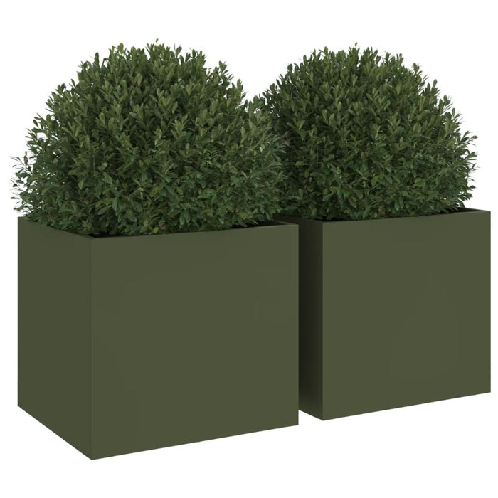 Fioriere da Giardino 2 pz Verde Oliva 32x30x29 cm in Acciaio 841542