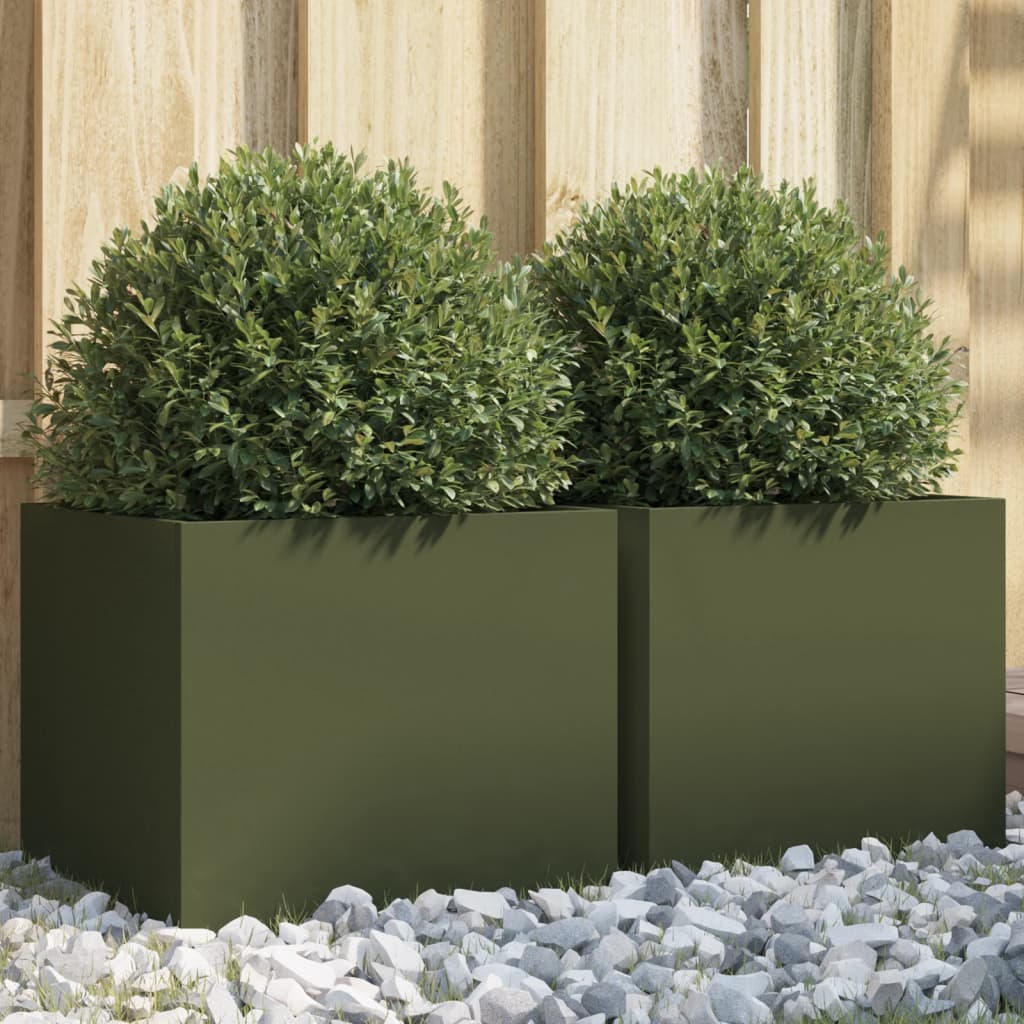 Fioriere 2pz Verde Oliva 32x30x29 cm Acciaio Laminato a Freddo 841542