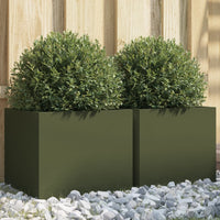 Fioriere da Giardino 2 pz Verde Oliva 32x30x29 cm in Acciaio 841542