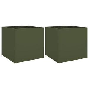 Fioriere 2 pz Verde Oliva 42x40x39 cm in Acciaio 841554