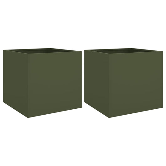 Fioriere 2pz Verde Oliva 42x40x39 cm Acciaio Laminato a Freddo 841554