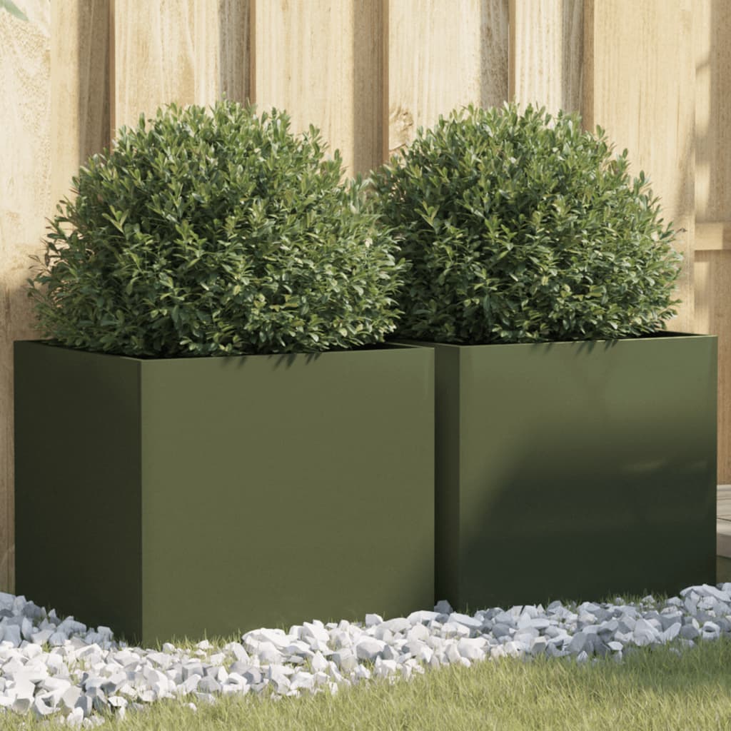 Fioriere 2pz Verde Oliva 42x40x39 cm Acciaio Laminato a Freddo 841554