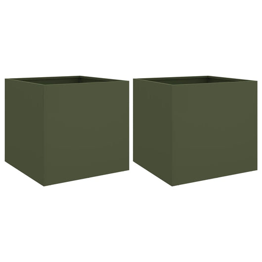 Fioriere 2pz Verde Oliva 49x47x46 cm Acciaio Laminato a Freddo 841566