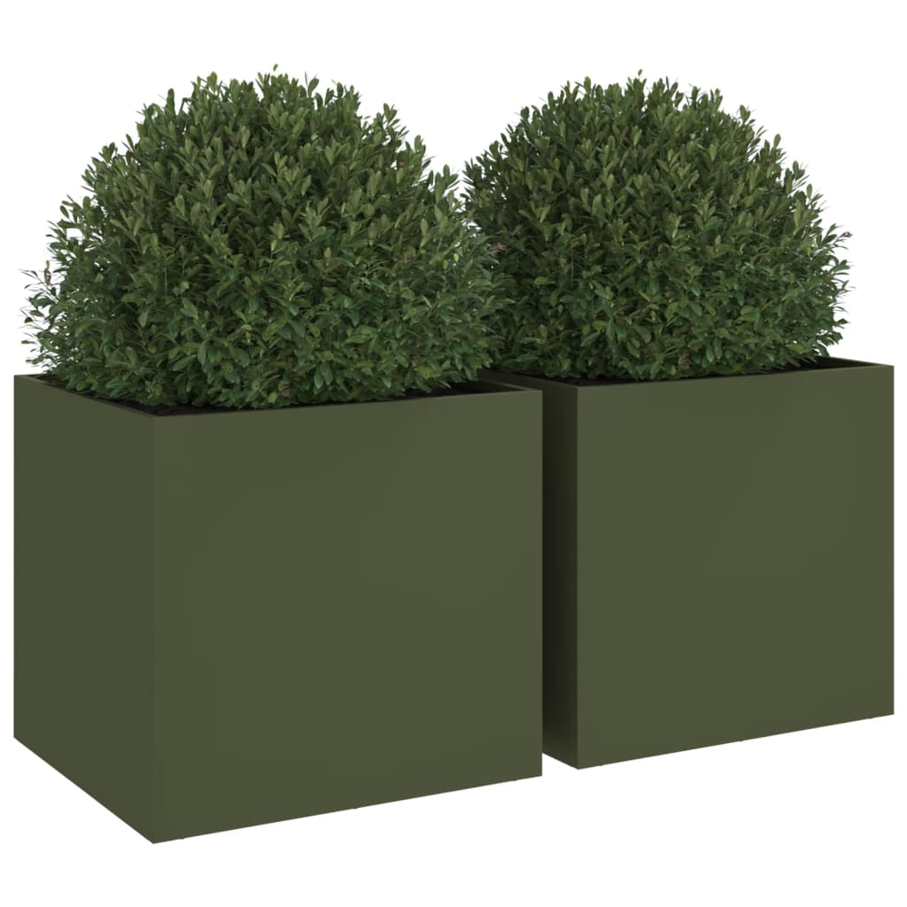 Fioriere 2pz Verde Oliva 49x47x46 cm Acciaio Laminato a Freddo 841566